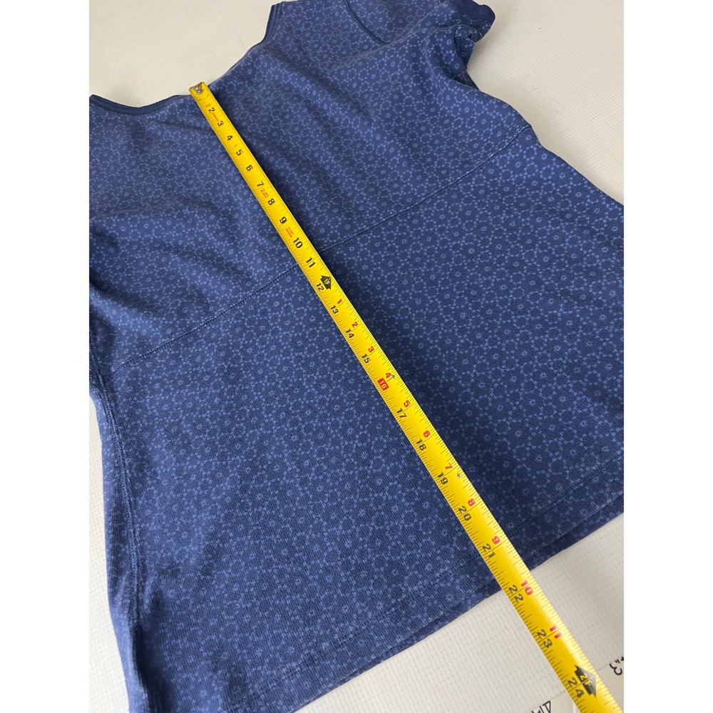 Eddie Bauer Henley Top Womens Large Petite Blue Geometric Floral Short Sleeve - Picture 4 of 7